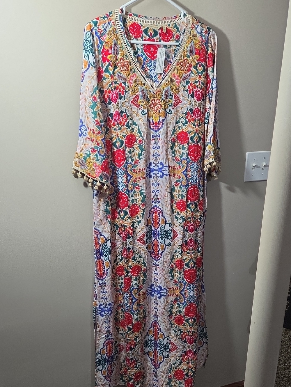 Embroidered Floral V-Neck Maxi Dress in Multicolor